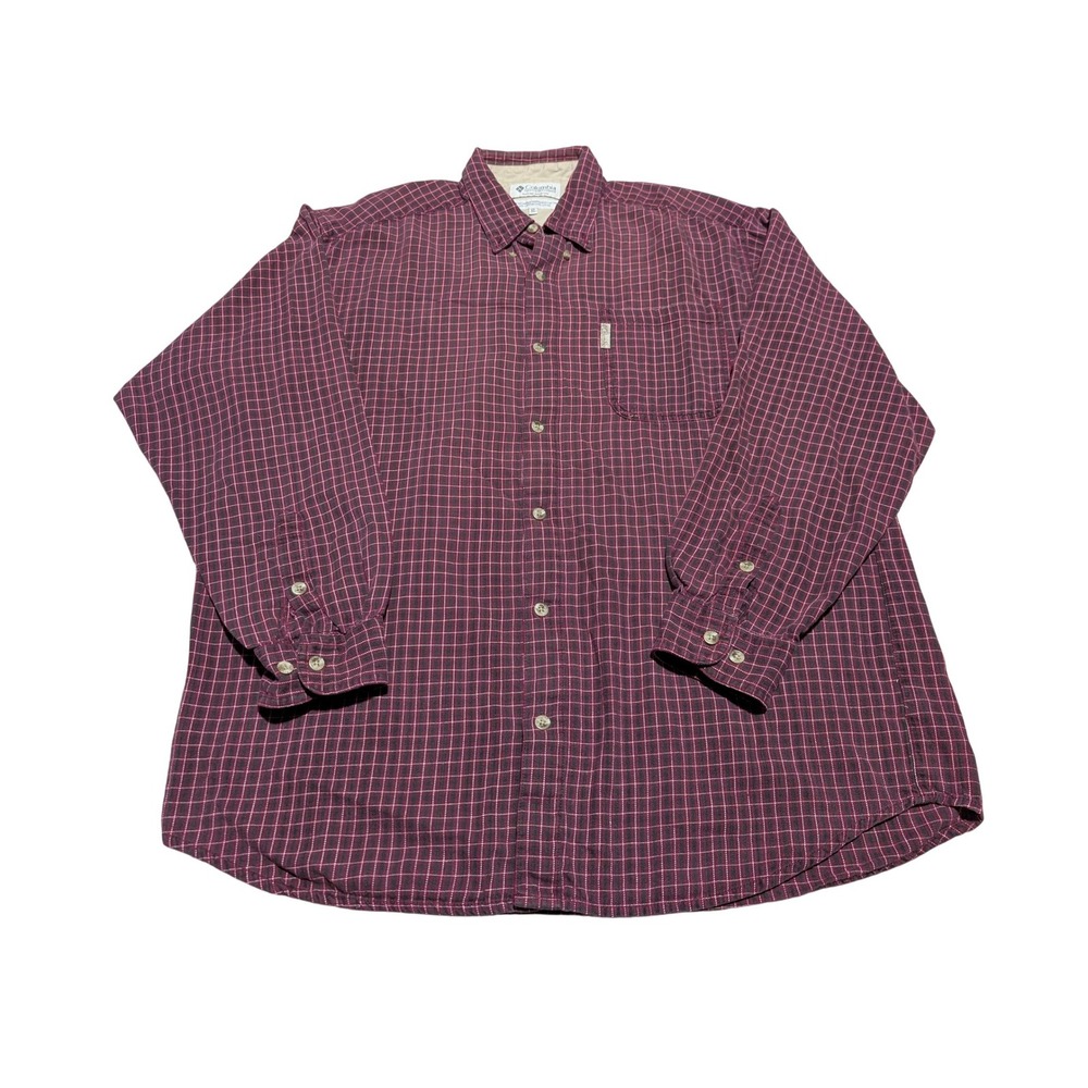 Columbia Vintage Flannel Shirt Men's XL Burgundy Plaid Long Sleeve Outdoor